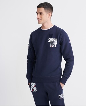 Superdry SDQB Superstack Crew Férfi Pulóver Sötétkék | RSIAP9206